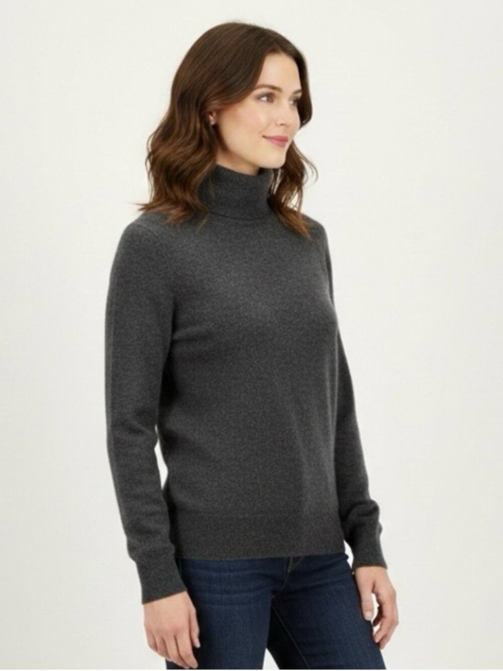 Charcoal Gray Turtleneck 2-ply Cashmere Sweater - Medium